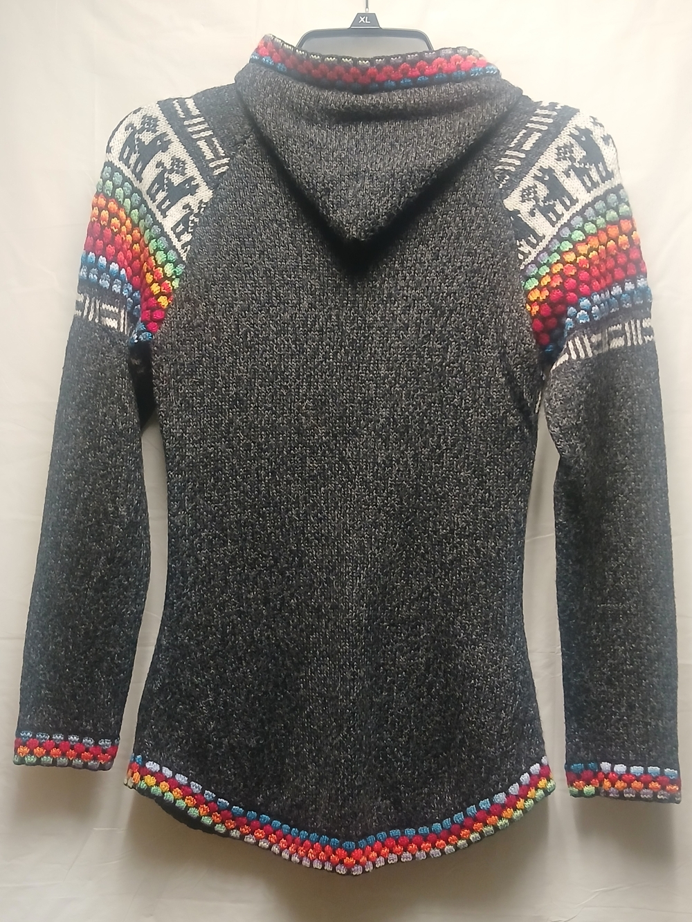 Charcoal Hooded Zip Front Sweater with Multicolor Fair Isle Trim - Picture 9 of 11